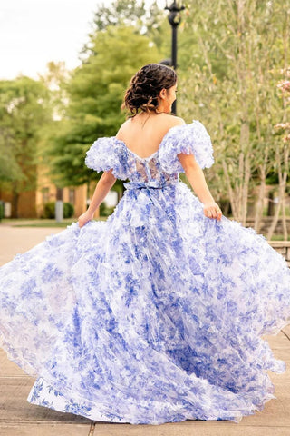 Sydney | Langes Ballkleid aus bedrucktem Tüll in A-Linie mit Herzausschnitt