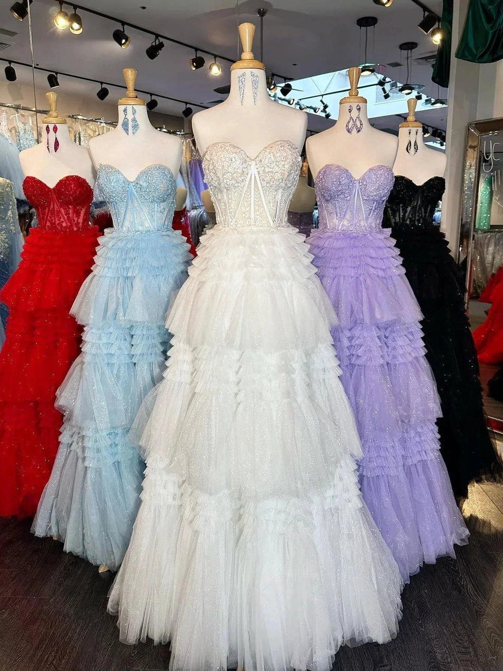 Adelyn |A-Line Sweetheart Tiered Long Tulle Prom Dress by KissProm