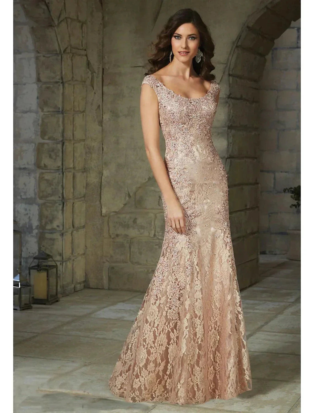 Mermaid Party Dress Elegant Floral Wedding Guest Formal Evening Dress Scoop Neck Sleeveless Floor Length Lace with Lace Insert Pattern / Print by NumberSea