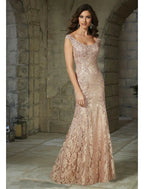 Mermaid Party Dress Elegant Floral Wedding Guest Formal Evening Dress Scoop Neck Sleeveless Floor Length Lace with Lace Insert Pattern / Print by NumberSea