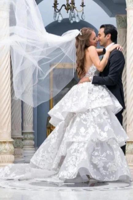 Dignified Sweetheart Sleeveless Ball Gown Tulle Wedding Dresses with Lace by misshow.com