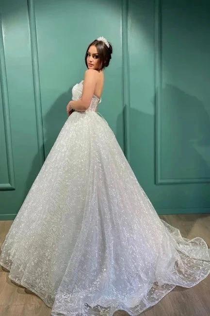 Dignified Transparent Lace One Shoulder Long Ball Gown Wedding Dresses by misshow.com