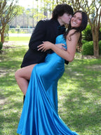 Dinah | Sweetheart Mermaid Peacock Lace and Satin Fitted Formal Dress by KissProm