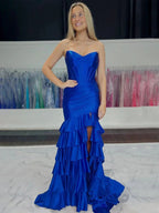 Diya | Mermaid Strapless Satin Ruffle Long Prom Dress With Split by KissProm