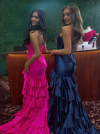Diya | Mermaid Strapless Satin Ruffle Long Prom Dress With Split by KissProm