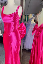 Dolores | Fuchsia Straps Satin Mermaid Formal Gown with Bow by KissProm