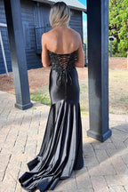 Donya | Mermaid Sweetheart Lace Satin Black Prom Dress with Slit by KissProm