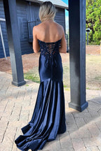 Donya | Mermaid Sweetheart Lace Satin Black Prom Dress with Slit by KissProm