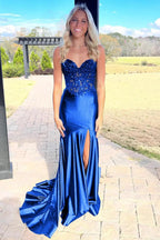 Donya | Mermaid Sweetheart Lace Satin Black Prom Dress with Slit by KissProm