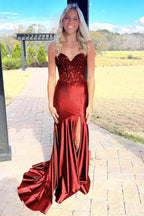 Donya | Mermaid Sweetheart Lace Satin Black Prom Dress with Slit by KissProm
