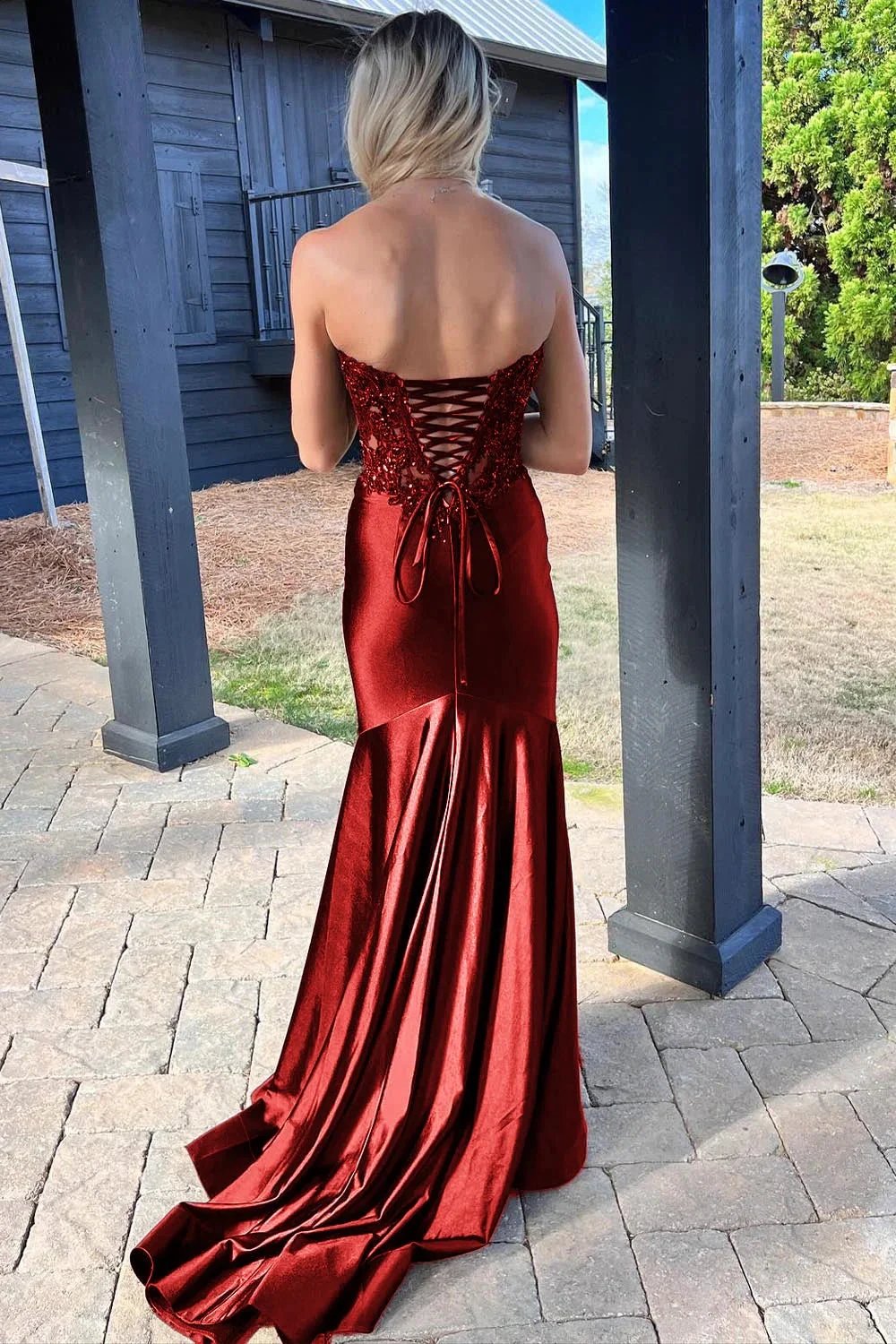 Donya | Mermaid Sweetheart Lace Satin Black Prom Dress with Slit by KissProm