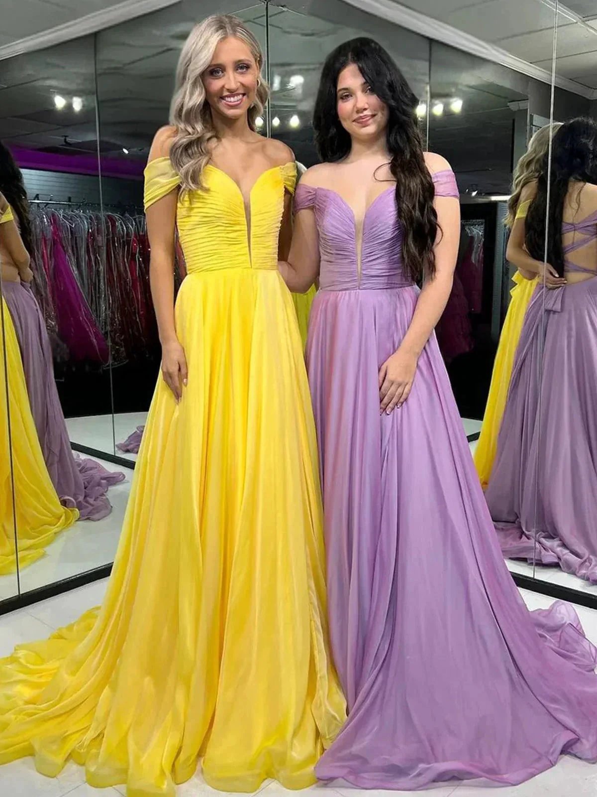 Dorita | A Line Off the Shoulder Chiffon Long Prom Dresses by KissProm