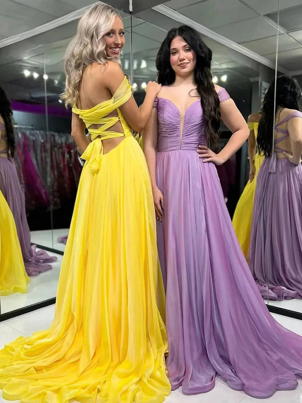 Dorita | A Line Off the Shoulder Chiffon Long Prom Dresses by KissProm