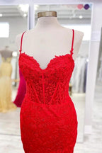 Peregrine | Hot Pink Lace Applique Long Mermaid Dress with Slit by KissProm