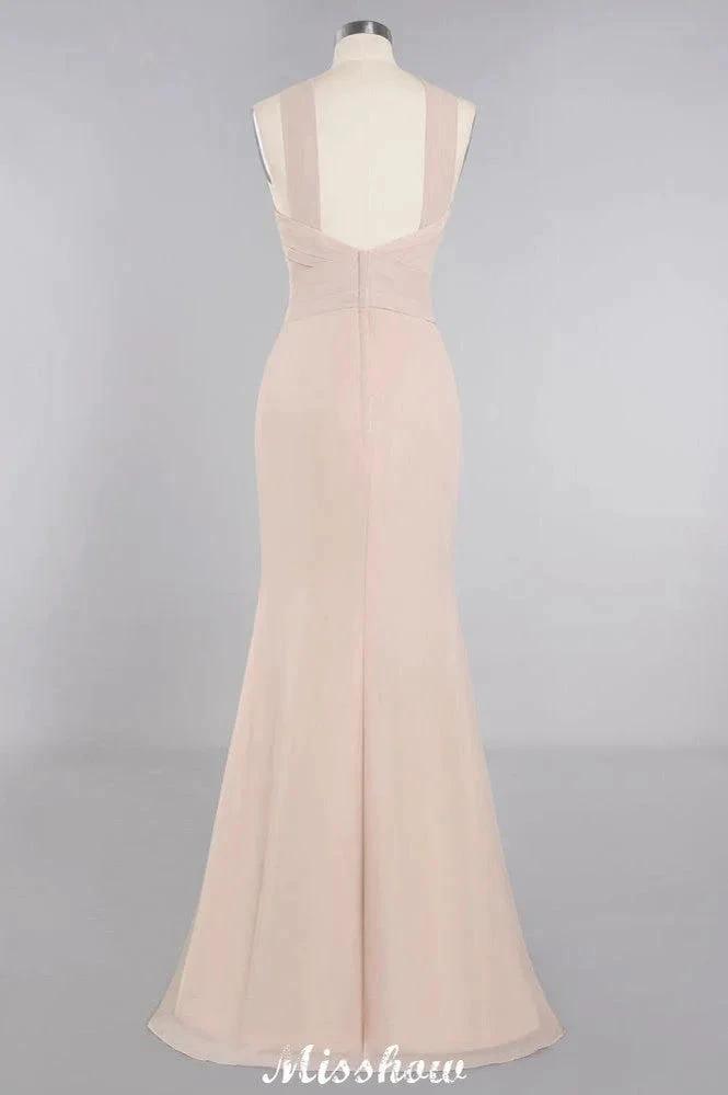 Dreamful Halter Slim Mermaid Bridesmaid Dress Floor Length Party Dress by misshow.com