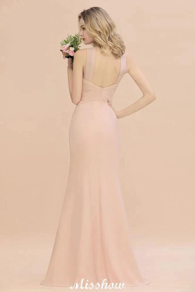 Dreamful Halter Slim Mermaid Bridesmaid Dress Floor Length Party Dress by misshow.com