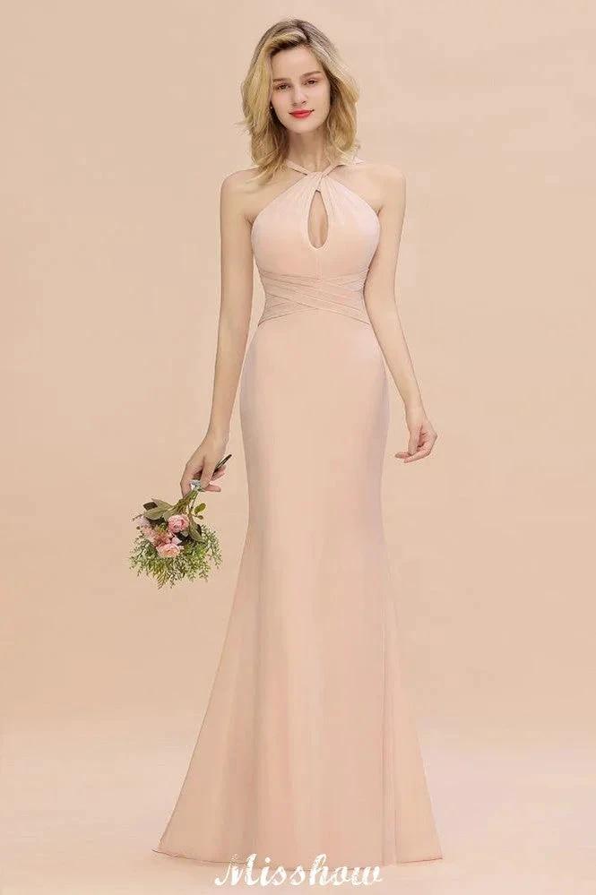 Dreamful Halter Slim Mermaid Bridesmaid Dress Floor Length Party Dress by misshow.com