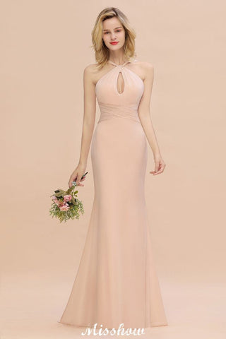 Traumhaftes Neckholder-Brautjungfernkleid im Meerjungfrauen-Stil, bodenlanges Partykleid