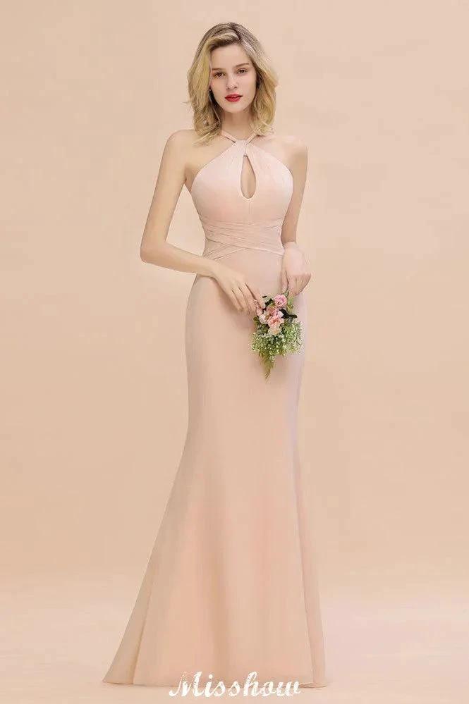 Dreamful Halter Slim Mermaid Bridesmaid Dress Floor Length Party Dress by misshow.com