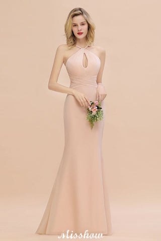 Traumhaftes Neckholder-Brautjungfernkleid im Meerjungfrauen-Stil, bodenlanges Partykleid