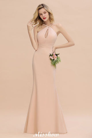Traumhaftes Neckholder-Brautjungfernkleid im Meerjungfrauen-Stil, bodenlanges Partykleid
