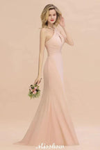 Dreamful Halter Slim Mermaid Bridesmaid Dress Floor Length Party Dress by misshow.com