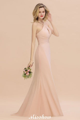 Traumhaftes Neckholder-Brautjungfernkleid im Meerjungfrauen-Stil, bodenlanges Partykleid