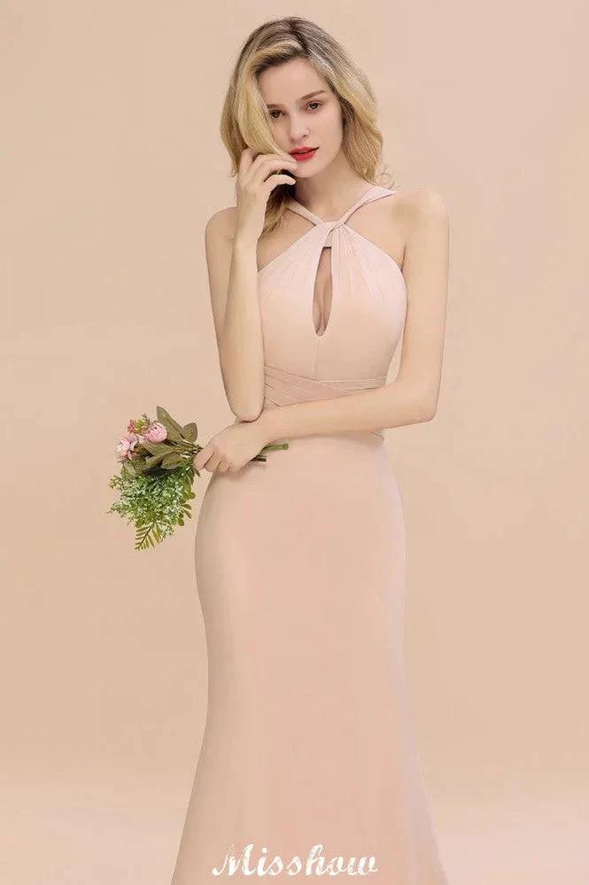 Dreamful Halter Slim Mermaid Bridesmaid Dress Floor Length Party Dress by misshow.com