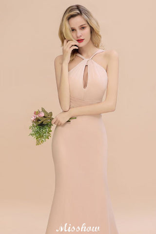 Traumhaftes Neckholder-Brautjungfernkleid im Meerjungfrauen-Stil, bodenlanges Partykleid
