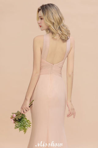 Traumhaftes Neckholder-Brautjungfernkleid im Meerjungfrauen-Stil, bodenlanges Partykleid