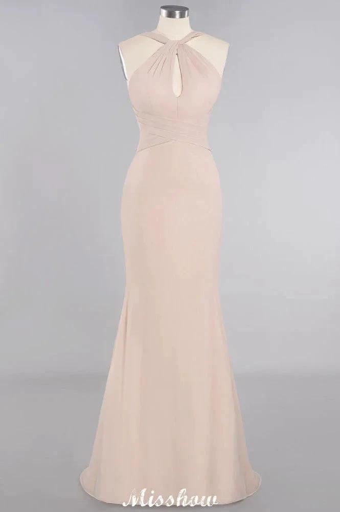 Dreamful Halter Slim Mermaid Bridesmaid Dress Floor Length Party Dress by misshow.com