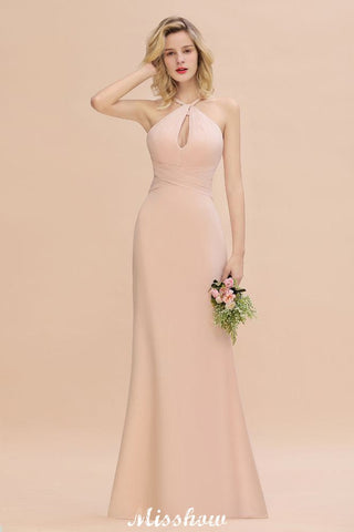 Traumhaftes Neckholder-Brautjungfernkleid im Meerjungfrauen-Stil, bodenlanges Partykleid