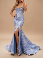 Blue Damask Crystal Corset Mermaid Prom Dress - Studio Display