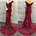 Lace Burgundy Bridesmaid Dress Off-the-Shoulder Mermaid Prom Dresses by MyChicDress