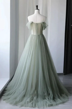 Drusilla | Princess Off the Shoulder Embroidering Tulle Sage Ball Gown by KissProm