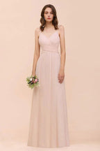 Dusty Pink Sleeveless A-line Wedding Guest Dress Beach Bridesmaid Dress by misshow.com