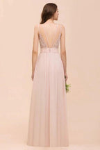 Dusty Pink Sleeveless A-line Wedding Guest Dress Beach Bridesmaid Dress by misshow.com