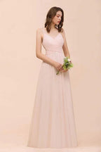 Dusty Pink Sleeveless A-line Wedding Guest Dress Beach Bridesmaid Dress by misshow.com