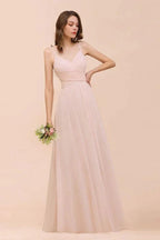 Dusty Pink Sleeveless A-line Wedding Guest Dress Beach Bridesmaid Dress by misshow.com