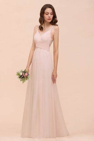 Altrosa ärmelloses A-Linien-Hochzeitsgastkleid Strand-Brautjungfernkleid