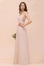 Dusty Pink Sleeveless A-line Wedding Guest Dress Beach Bridesmaid Dress by misshow.com
