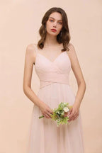 Dusty Pink Sleeveless A-line Wedding Guest Dress Beach Bridesmaid Dress by misshow.com