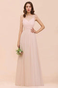 Dusty Pink Sleeveless A-line Wedding Guest Dress Beach Bridesmaid Dress by misshow.com