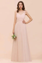 Dusty Pink Sleeveless A-line Wedding Guest Dress Beach Bridesmaid Dress by misshow.com