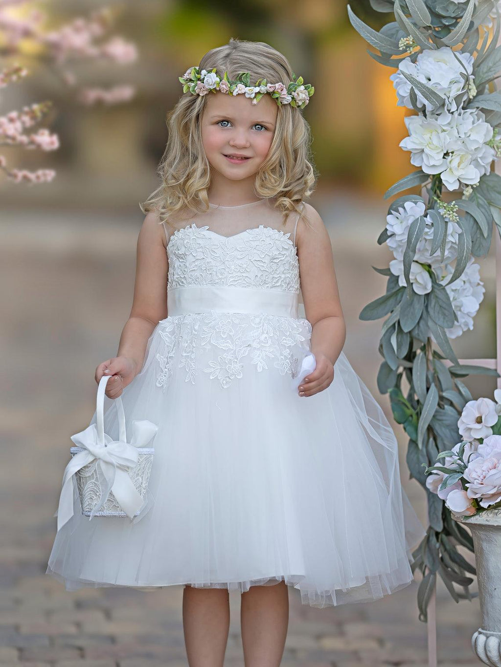 Lace Tulle Knee-length First Communion Flower Girl Dress - photo 2