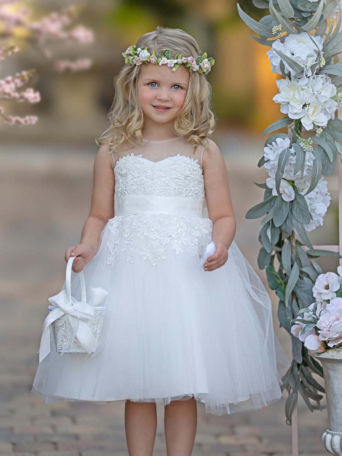 Lace Tulle Knee-length First Communion Flower Girl Dress - photo 2
