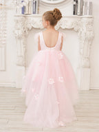 Princess Sleeveless Tulle Flower Girl Dress with Beading and Feather Bow (010… - photo 5