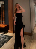Black Strapless Side Slit Long Evening Dress Elegant Prom Dress Y7477 by simplepromdress
