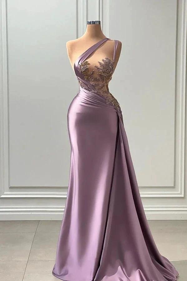 Long Mermaid One Shoulder Satin Lace Sleeveless Prom Dress by BIZTUNNEL