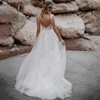 Sleeveless Appliques A-Line Bridal Gowns Backless Square Collar Wedding Dresses Spagehtti Straps Tulle Vestido De Novia by payinti